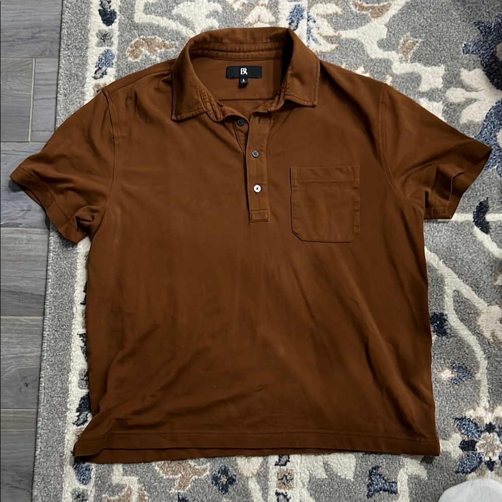 Banana Republic Brown Polo Shirt with Knit Fabric and Short Sleeves